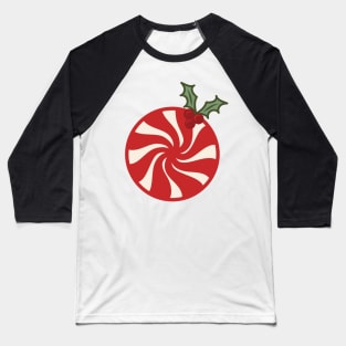 Retro Christmas Red Peppermint Candy Holly Berry Vintage Aesthetic Pattern Baseball T-Shirt